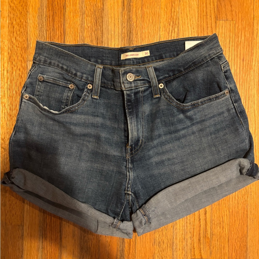 Levi Denim Blue Rolled Hem Shorts